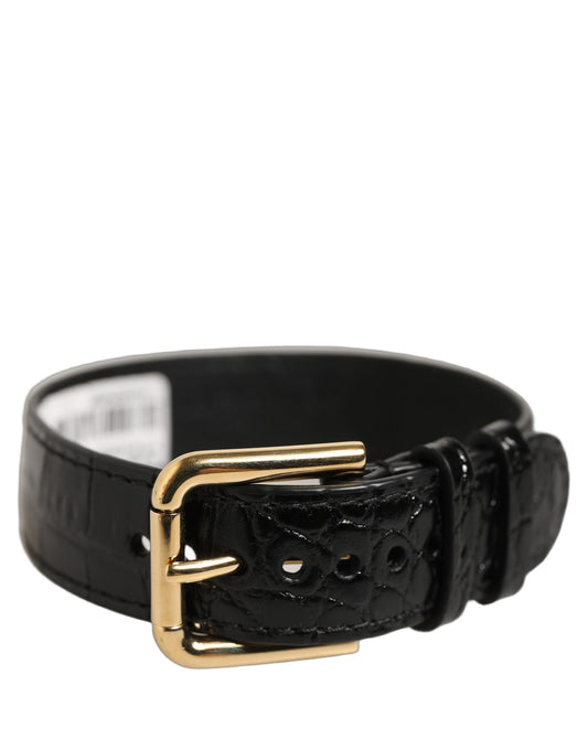 Dolce & Gabbana Black Textured Leather Gold Buckle Belt Strap Bracelet Dolce & Gabbana