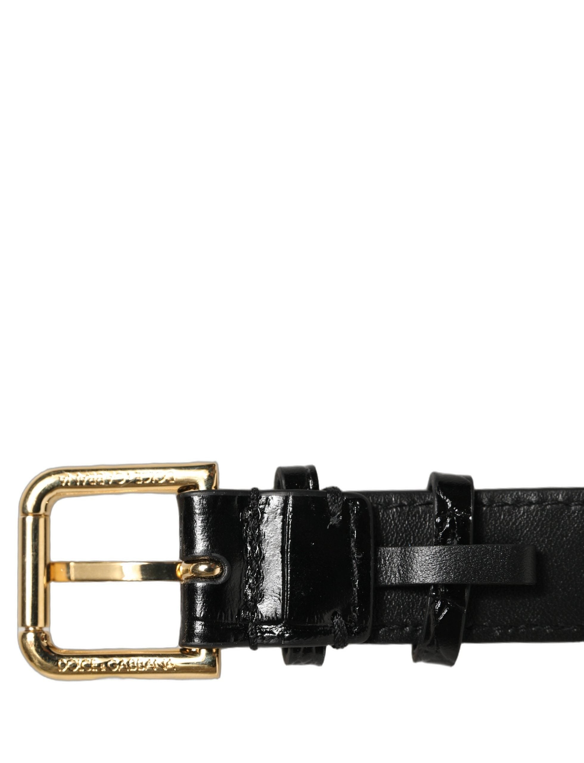 Dolce & Gabbana Black Textured Leather Gold Buckle Belt Strap Bracelet Dolce & Gabbana