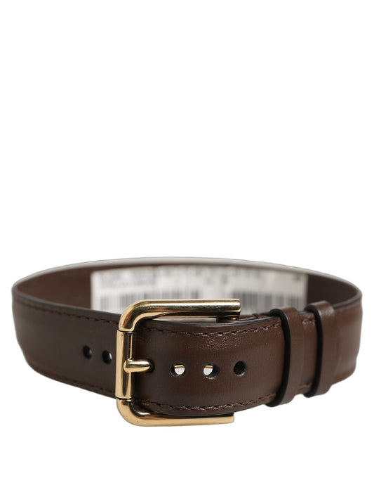 Dolce & Gabbana Brown Calfskin Leather Gold Buckle Belt Strap Bracelet Dolce & Gabbana