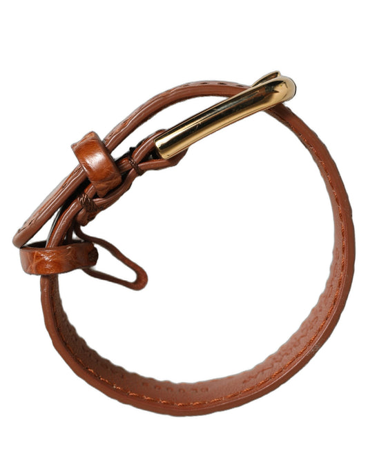 Dolce & Gabbana Brown Textured Leather Gold Buckle Belt Strap Bracelet Dolce & Gabbana