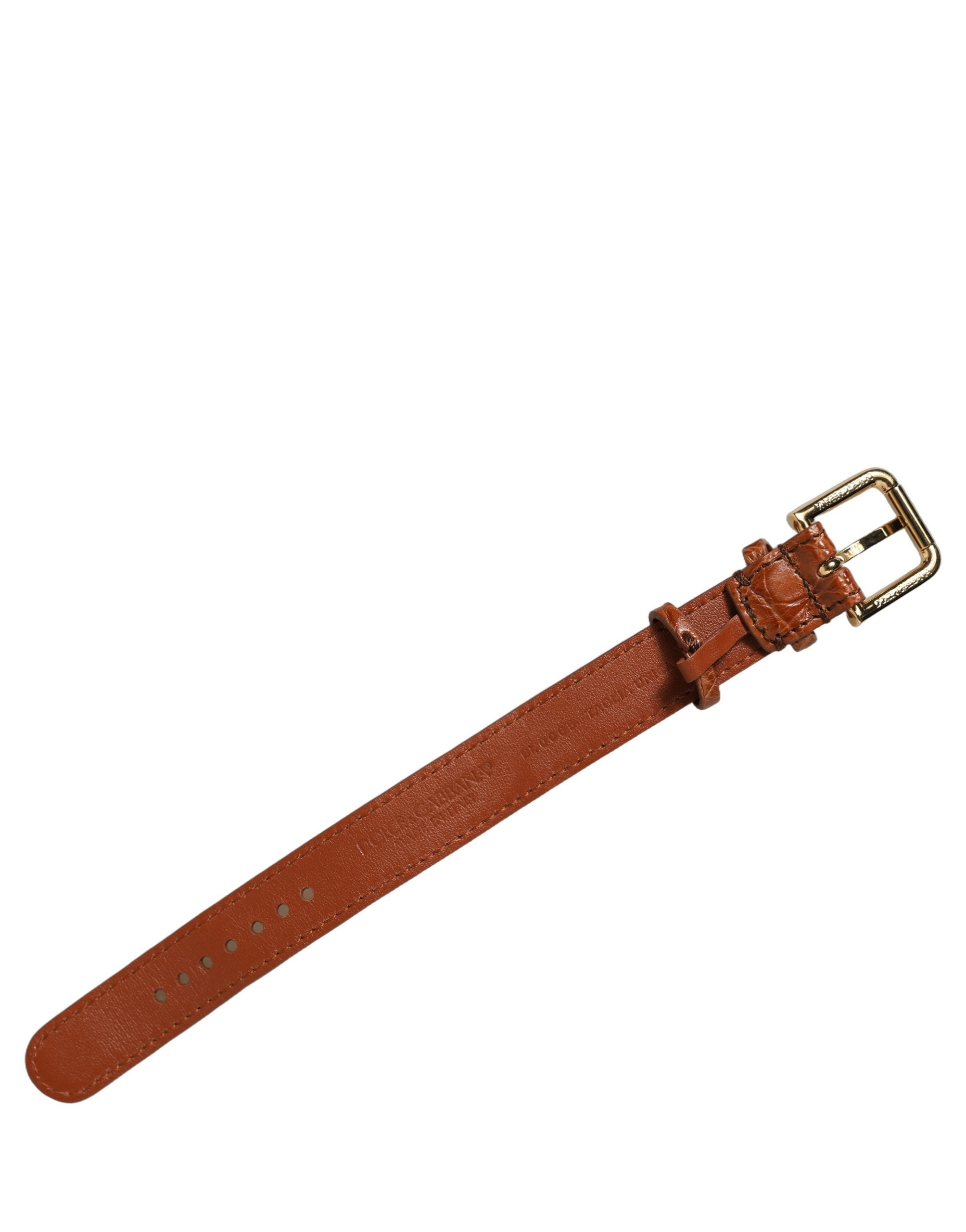 Dolce & Gabbana Brown Textured Leather Gold Buckle Belt Strap Bracelet Dolce & Gabbana