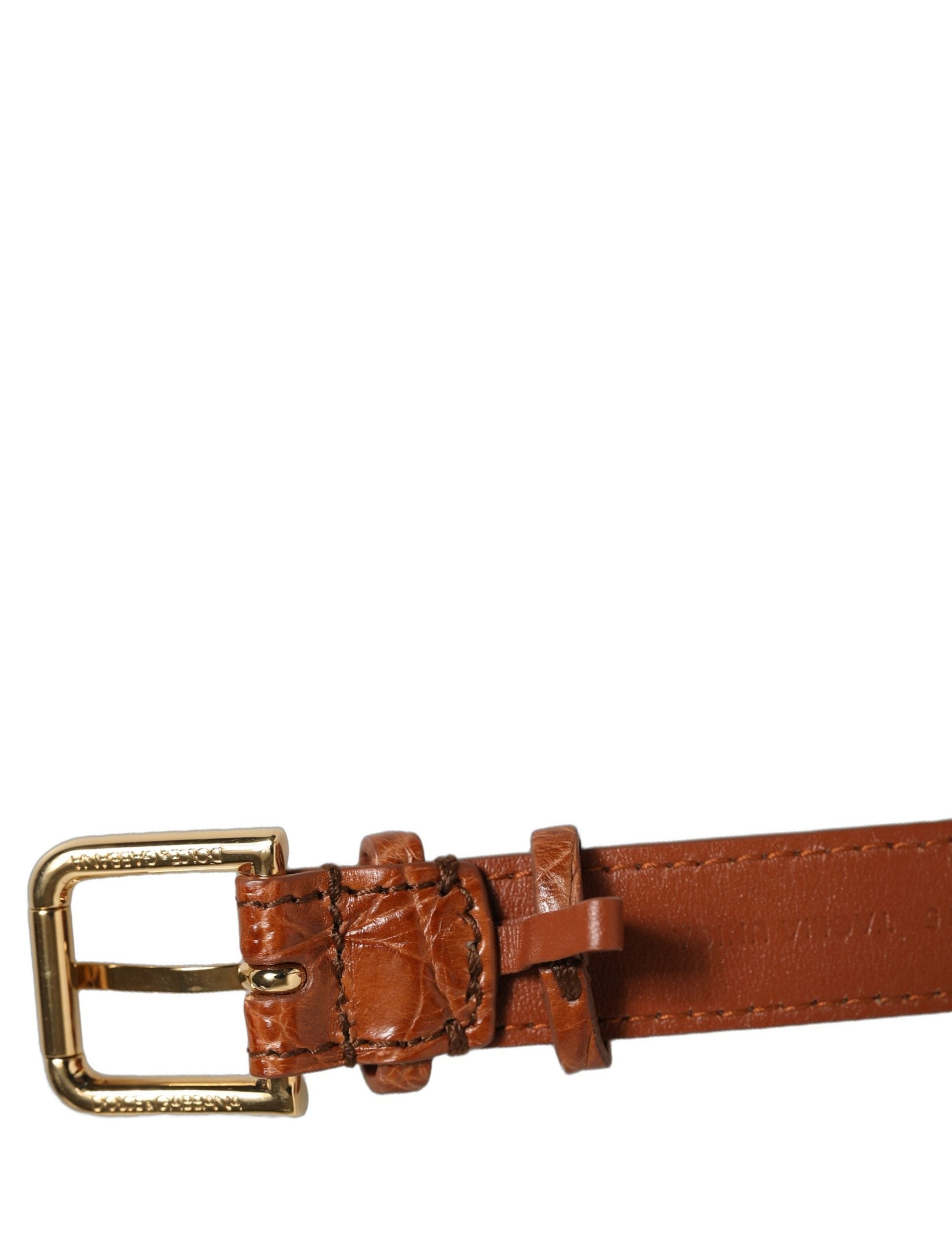 Dolce & Gabbana Brown Textured Leather Gold Buckle Belt Strap Bracelet Dolce & Gabbana
