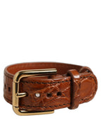Dolce & Gabbana Brown Textured Leather Gold Buckle Belt Strap Bracelet Dolce & Gabbana