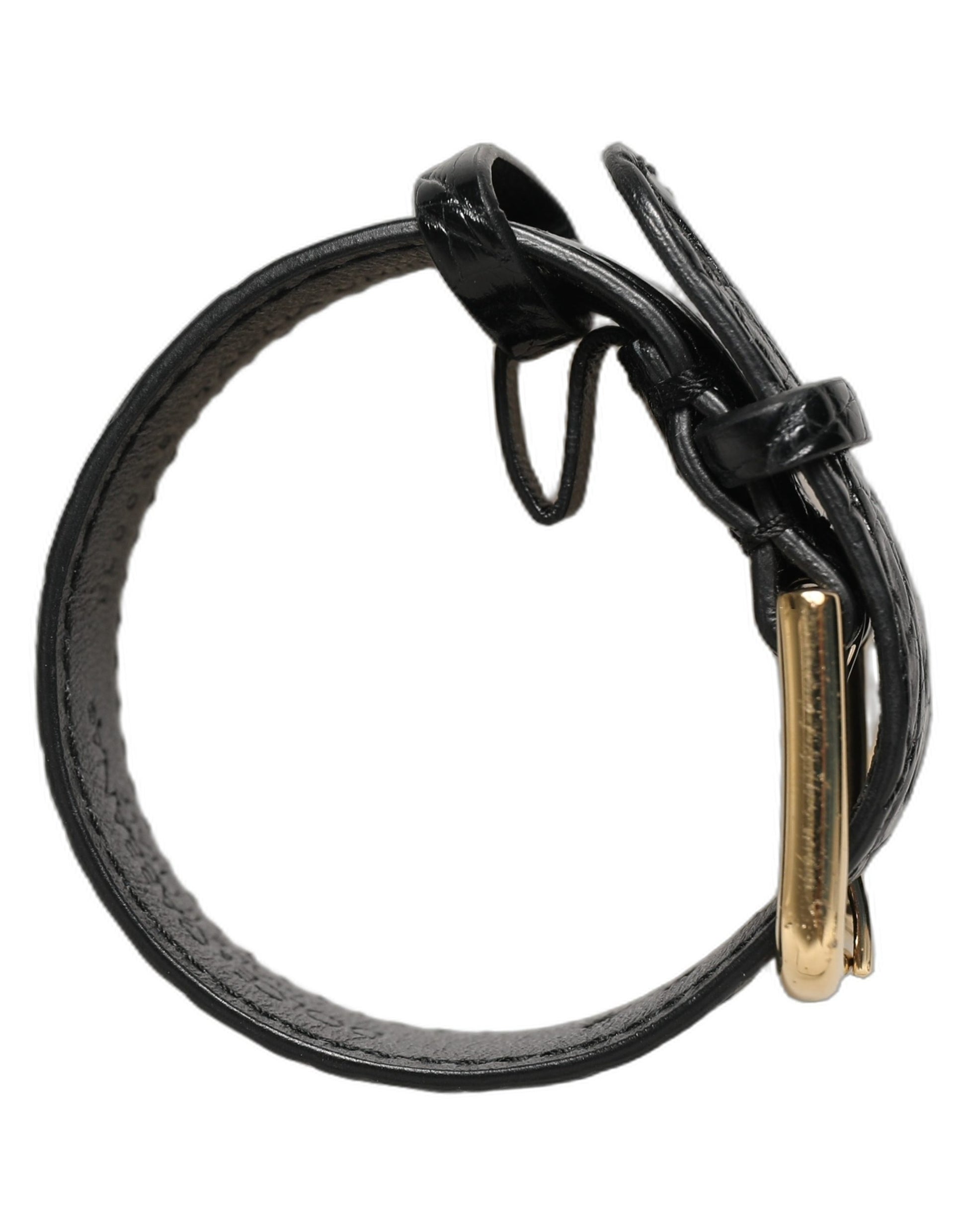 Dolce & Gabbana Black Textured Leather Gold Buckle Belt Strap Bracelet Dolce & Gabbana