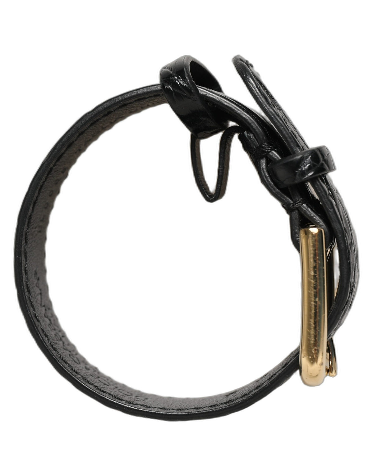 Dolce & Gabbana Black Textured Leather Gold Buckle Belt Strap Bracelet Dolce & Gabbana