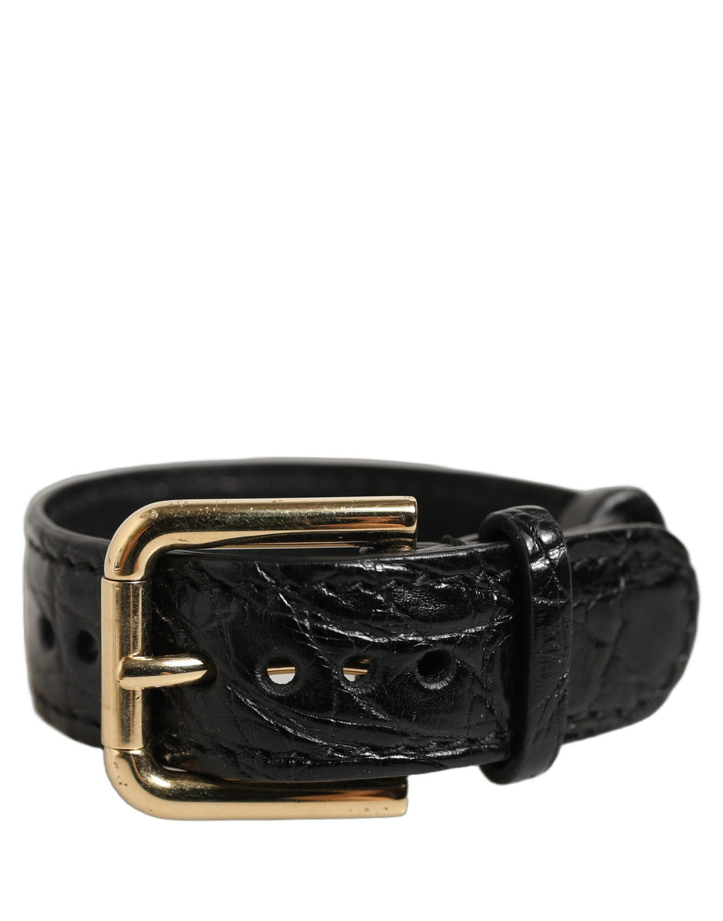 Dolce & Gabbana Black Textured Leather Gold Buckle Belt Strap Bracelet Dolce & Gabbana