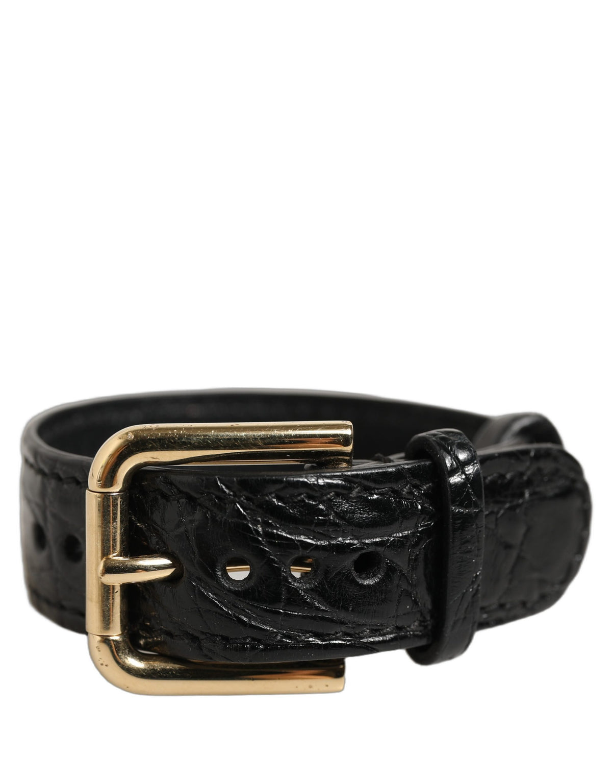 Dolce & Gabbana Black Textured Leather Gold Buckle Belt Strap Bracelet Dolce & Gabbana