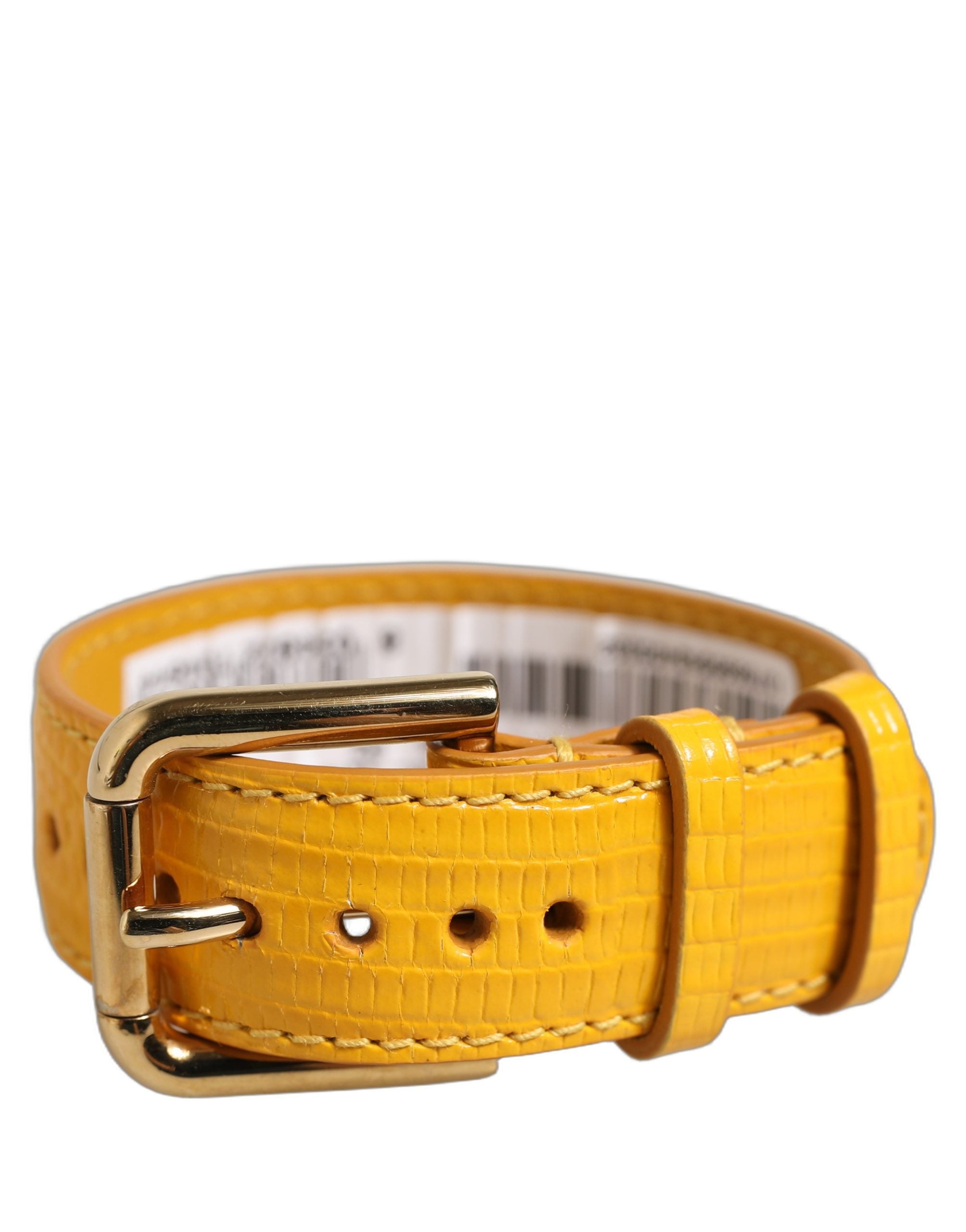 Dolce & Gabbana Yellow Textured Leather Gold Buckle Belt Strap Bracelet Dolce & Gabbana