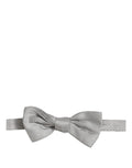 Dolce & Gabbana men's gray silk adjustable bow tie with papillon style and classic design, shown on a white background.