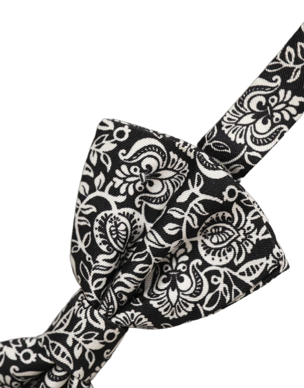 Dolce & Gabbana Tie Black White Paisley Silk Adjustable Neck Papillon Bow