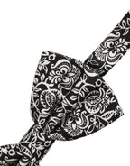 Dolce & Gabbana Tie Black White Paisley Silk Adjustable Neck Papillon Bow