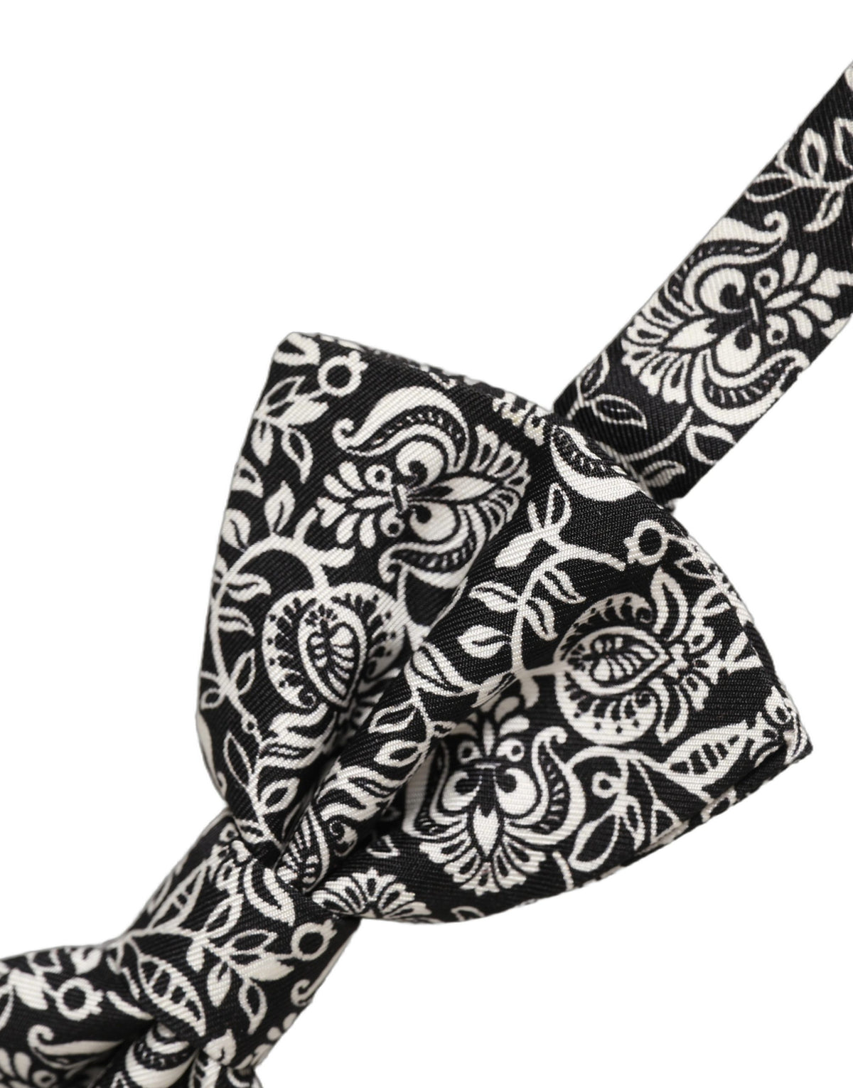 Dolce & Gabbana Tie Black White Paisley Silk Adjustable Neck Papillon Bow