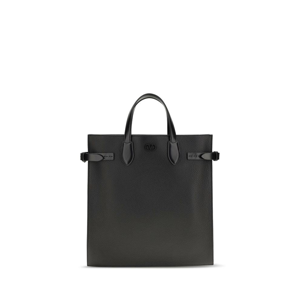 Valentino Garavani black calf leather Bos Taurus shoulder bag with sleek design and subtle logo detailing.
