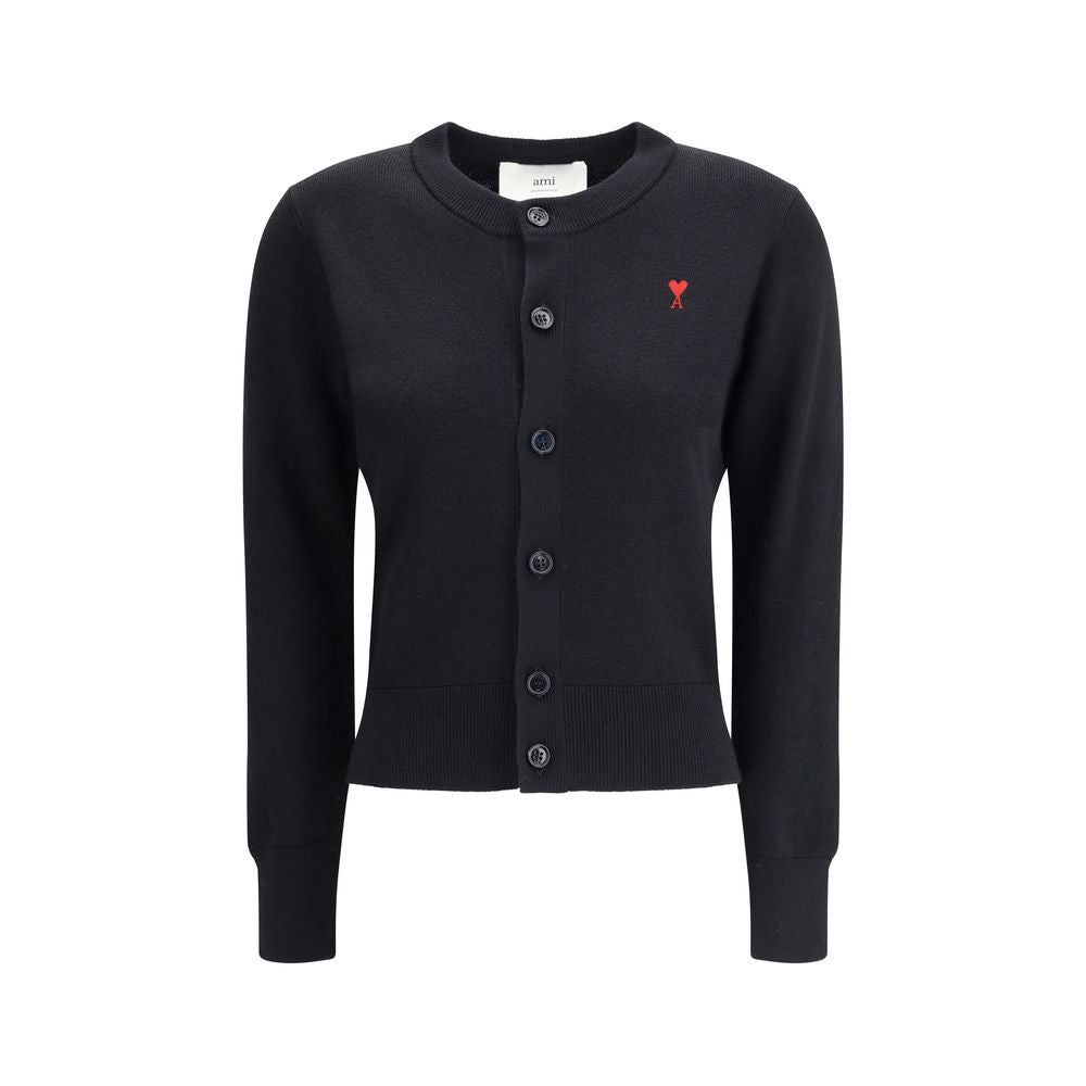 Ami Paris Black Merino Wool Cardigan - Eljoys Fashion 