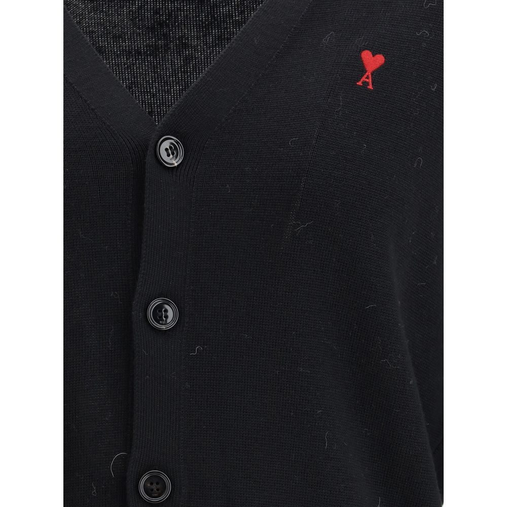 Ami Paris Black Wool Oves Aries Cardigan Ami Paris