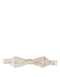 Dolce & Gabbana men's white silk adjustable papillon bow tie with satin finish and classic design.