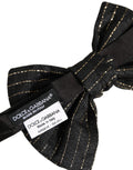Dolce & Gabbana Men Black Pinstripe Silk Adjustable Neck Papillon Bow Tie