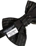 Dolce & Gabbana Men Black Pinstripe Silk Adjustable Neck Papillon Bow Tie