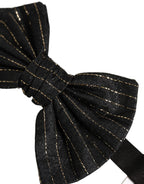 Dolce & Gabbana Men Black Pinstripe Silk Adjustable Neck Papillon Bow Tie