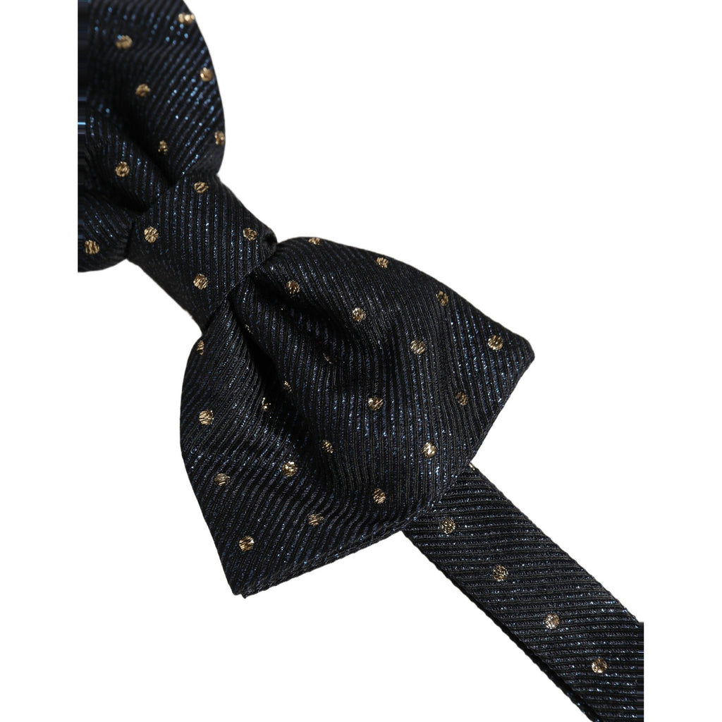 Dolce & Gabbana Men Black Polka Dot Silk Adjustable Neck Papillon Bow Tie