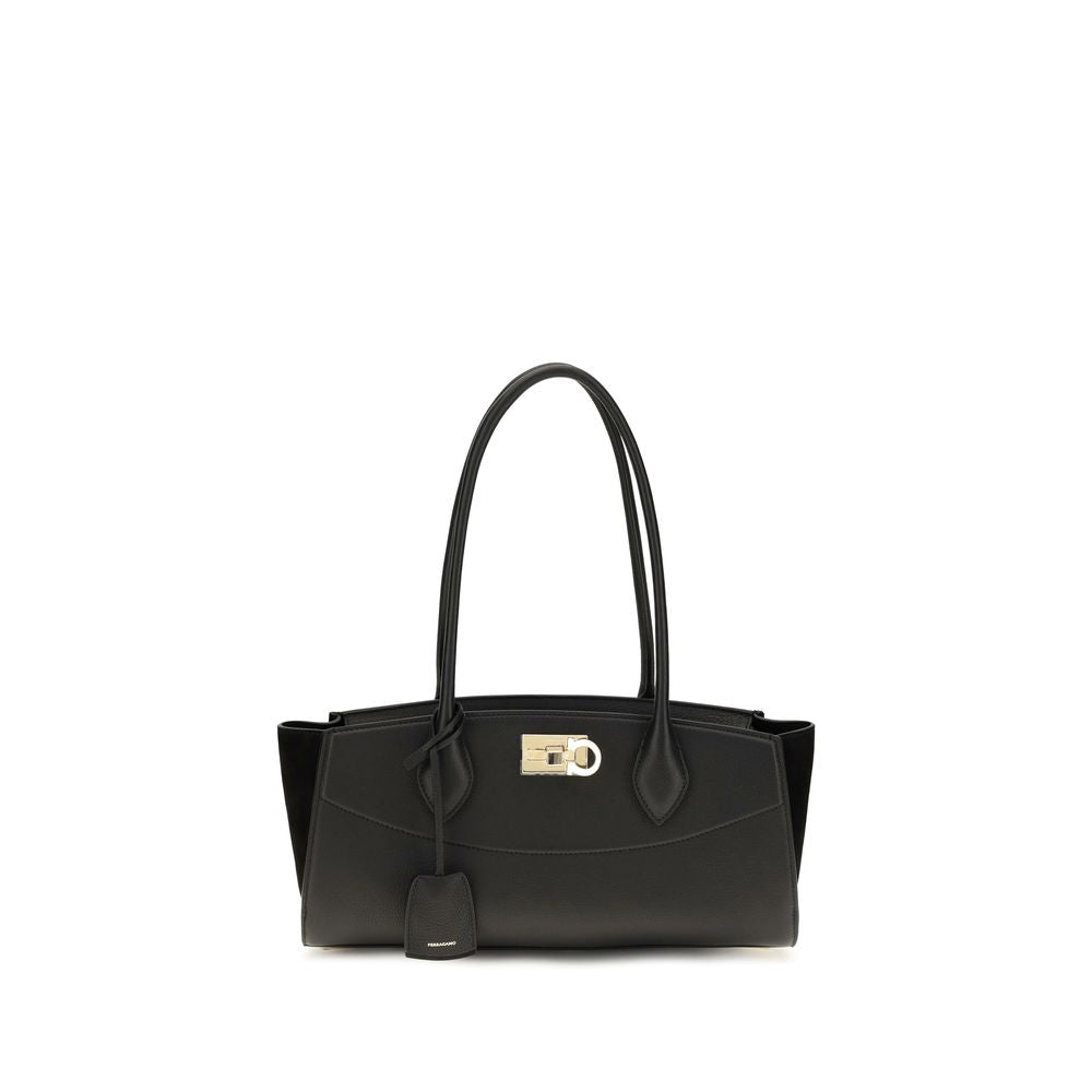 Ferragamo Black Calf Leather Bos Taurus Shoulder Bag Ferragamo