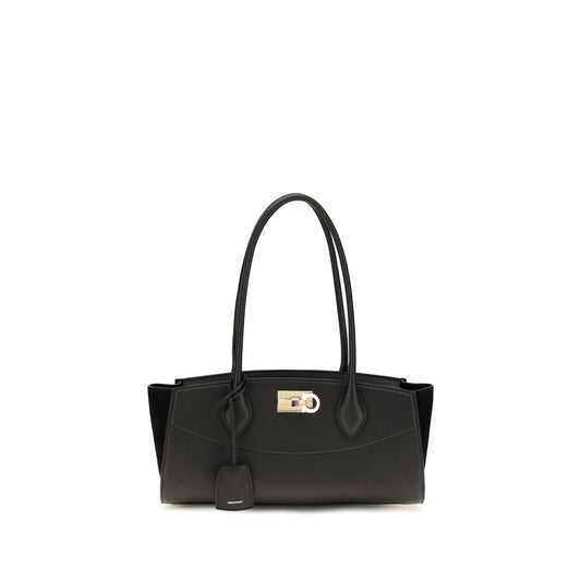 Ferragamo Black Calf Leather Bos Taurus Shoulder Bag Ferragamo