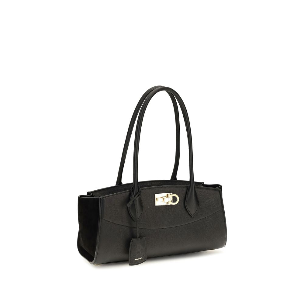 Ferragamo Black Calf Leather Bos Taurus Shoulder Bag Ferragamo