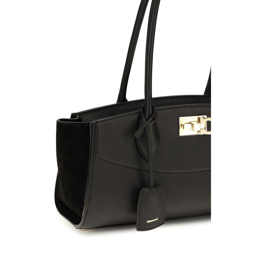 Ferragamo Black Calf Leather Bos Taurus Shoulder Bag Ferragamo