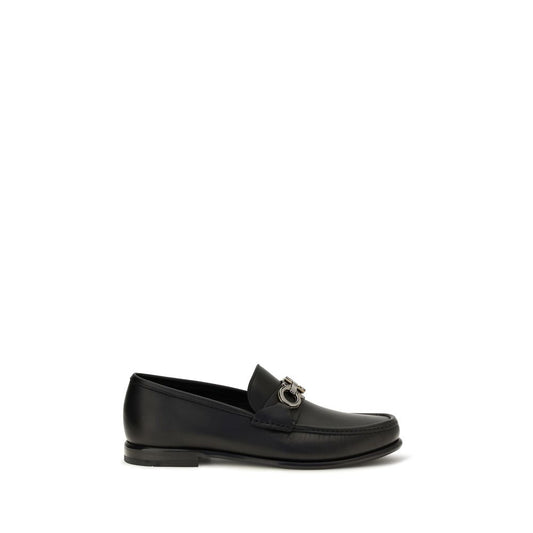 Ferragamo Black Calf Leather Bos Taurus Slip-On Loafers Ferragamo