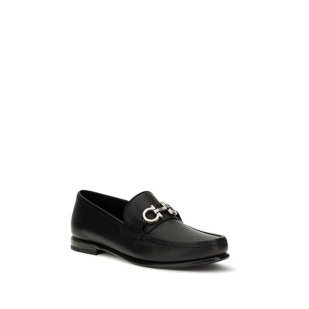 Ferragamo Black Calf Leather Bos Taurus Slip-On Loafers Ferragamo