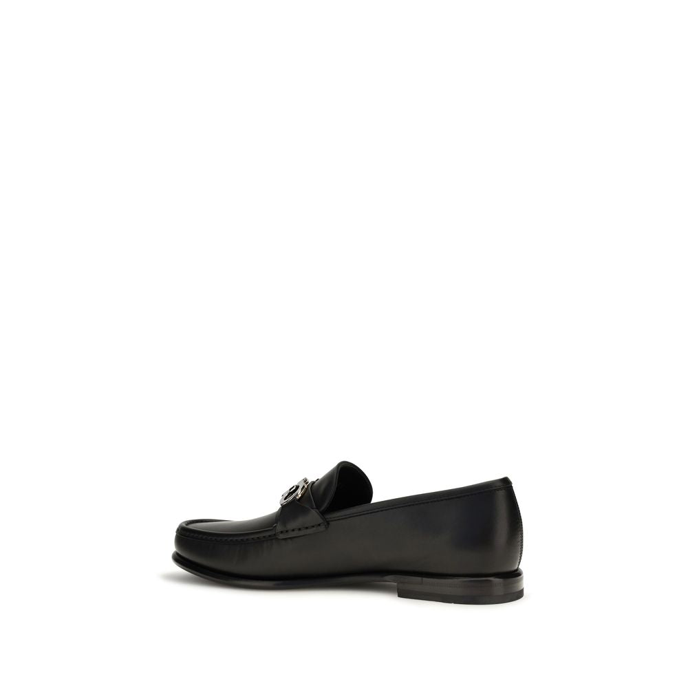 Ferragamo Black Calf Leather Bos Taurus Slip-On Loafers Ferragamo