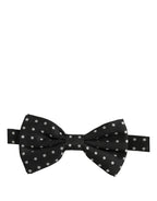 Dolce & Gabbana Black White Polka Dot Adjustable Neck Papillon Bow Tie