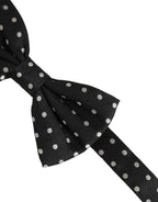 Dolce & Gabbana Black White Polka Dot Adjustable Neck Papillon Bow Tie
