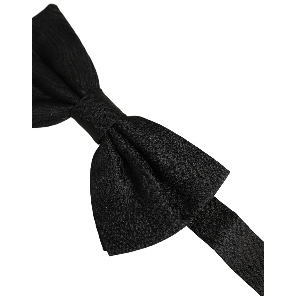 Dolce & Gabbana Men Black Silk Brocade Adjustable Neck Papillon Bow Tie