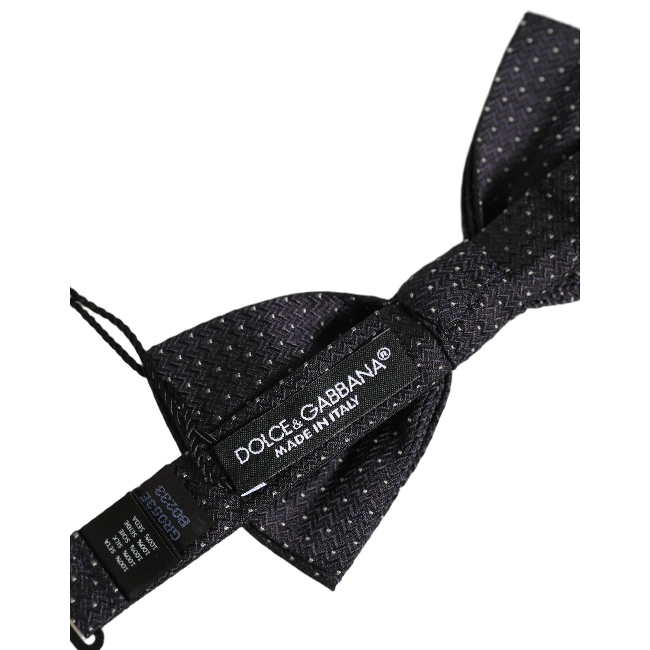 Dolce & Gabbana Black White Polka Dot Adjustable Neck Papillon Bow Tie