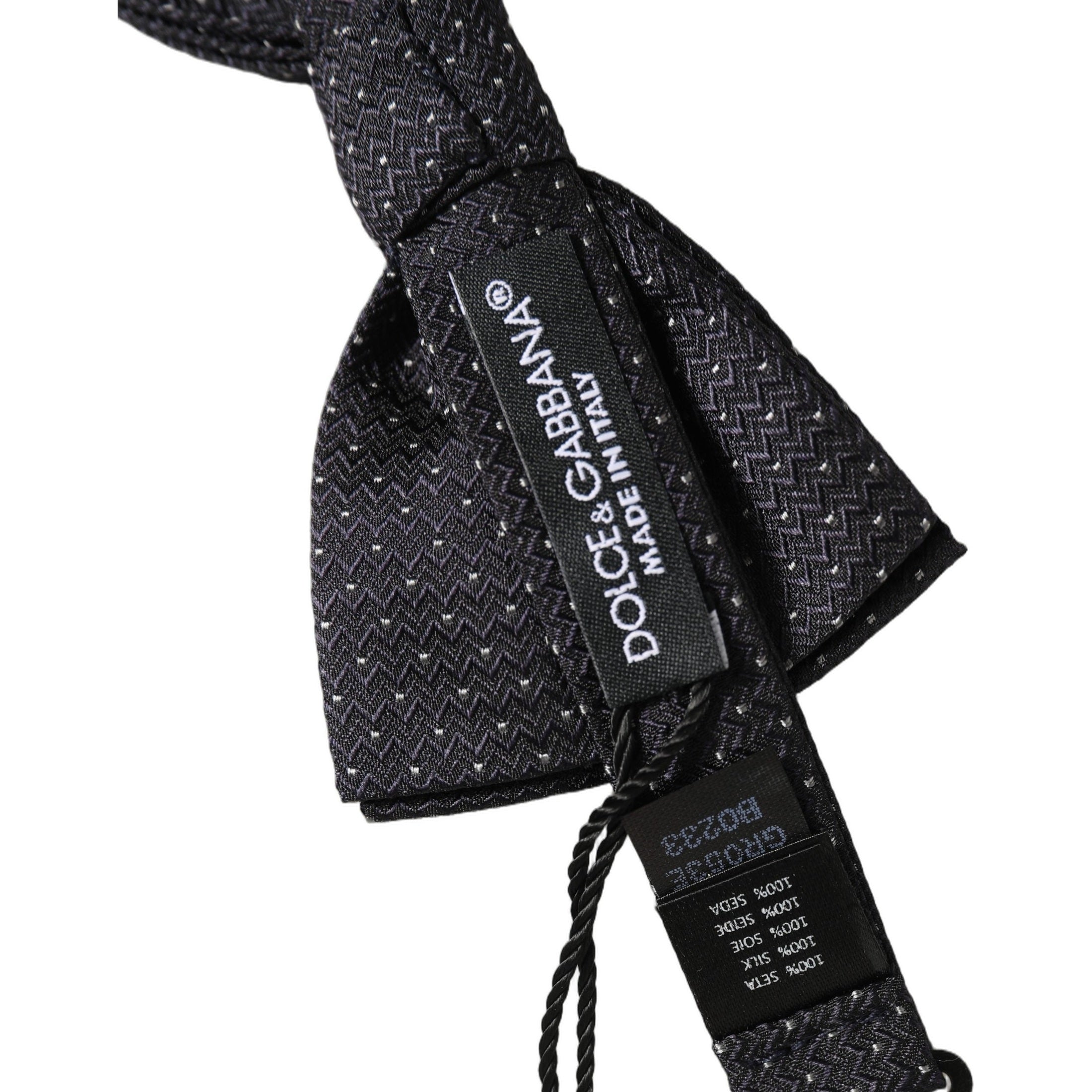 Dolce & Gabbana Black White Polka Dot Adjustable Neck Papillon Bow Tie