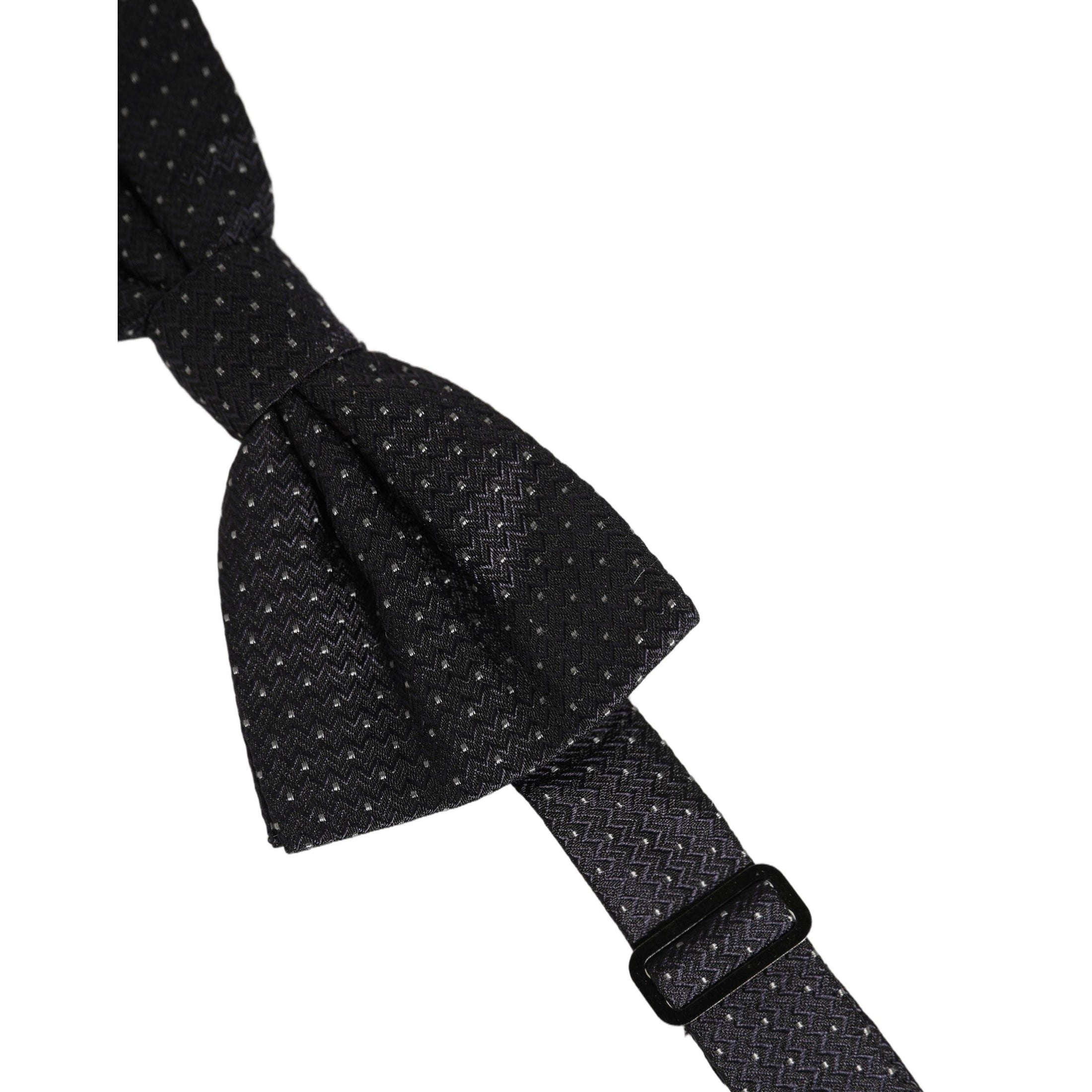 Dolce & Gabbana Black White Polka Dot Adjustable Neck Papillon Bow Tie