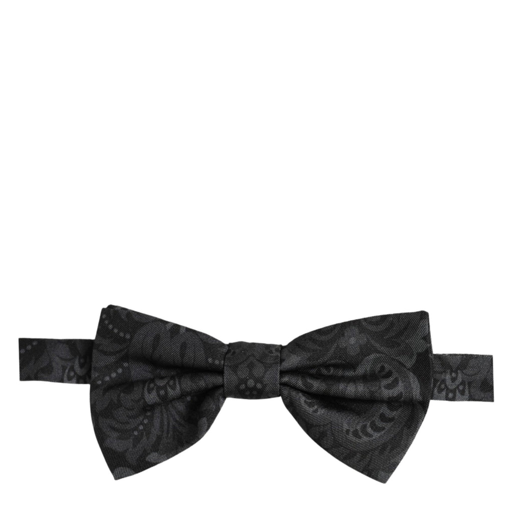 Dolce & Gabbana Men Black Paisley SIlk Adjustable Neck Papillon Bow Tie