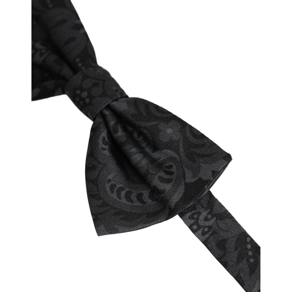 Dolce & Gabbana Men Black Paisley SIlk Adjustable Neck Papillon Bow Tie