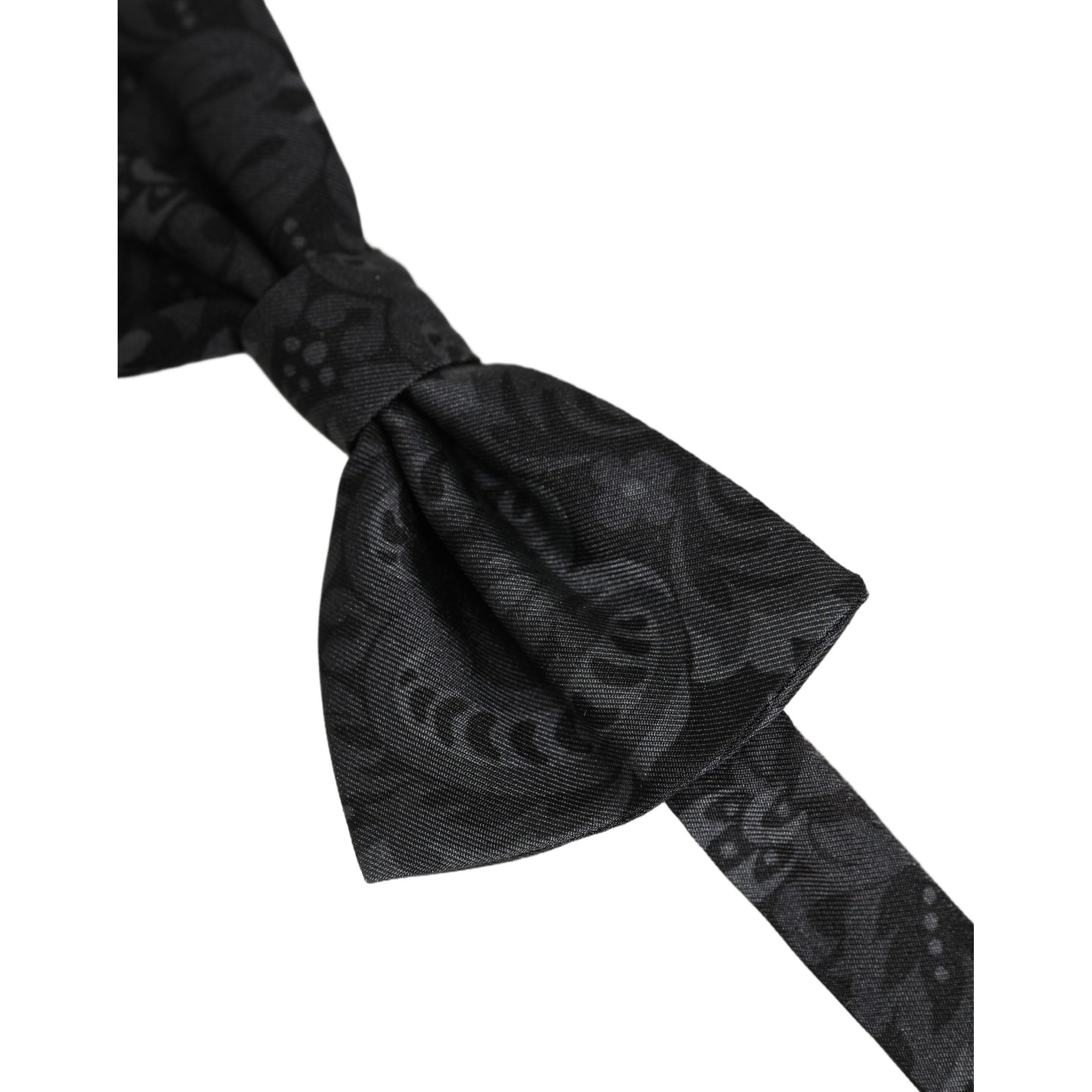 Dolce & Gabbana Men Black Paisley SIlk Adjustable Neck Papillon Bow Tie
