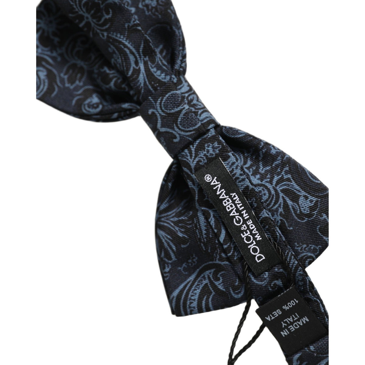 Dolce & Gabbana Men Black Blue Paisley Adjustable Neck Papillon Bow Tie