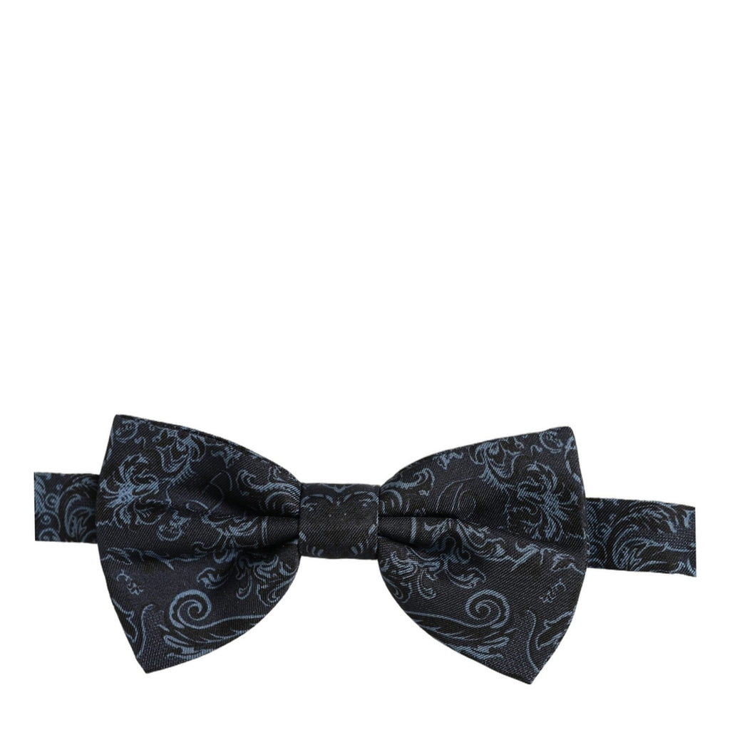 Dolce & Gabbana Men Black Blue Paisley Adjustable Neck Papillon Bow Tie