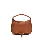 Chloé brown calf leather Bos Taurus shoulder bag with structured design and top handle, detailed stitching and gold hardware.