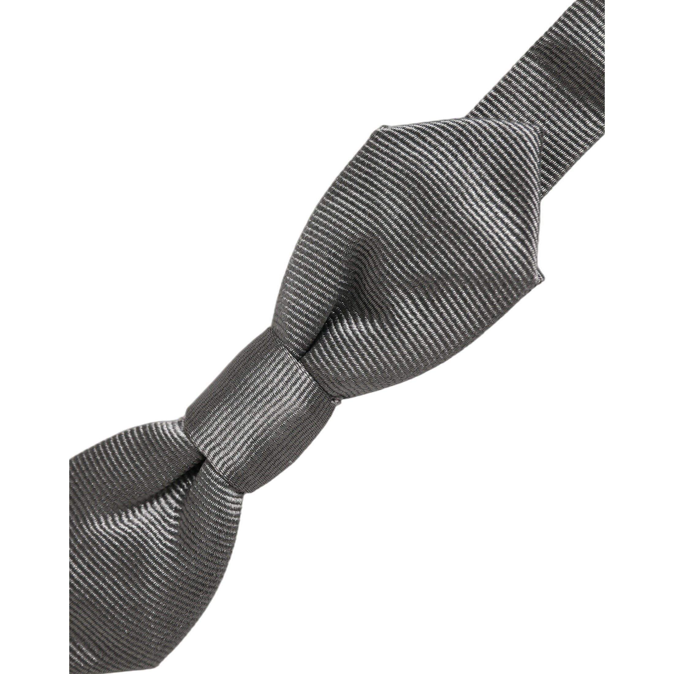Dolce & Gabbana Men Gray 100% Silk Adjustable Neck Papillon Bow Tie