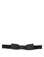 Dolce & Gabbana Men Black Silver Ribbed Adjustable Neck Papillon Bow Tie
