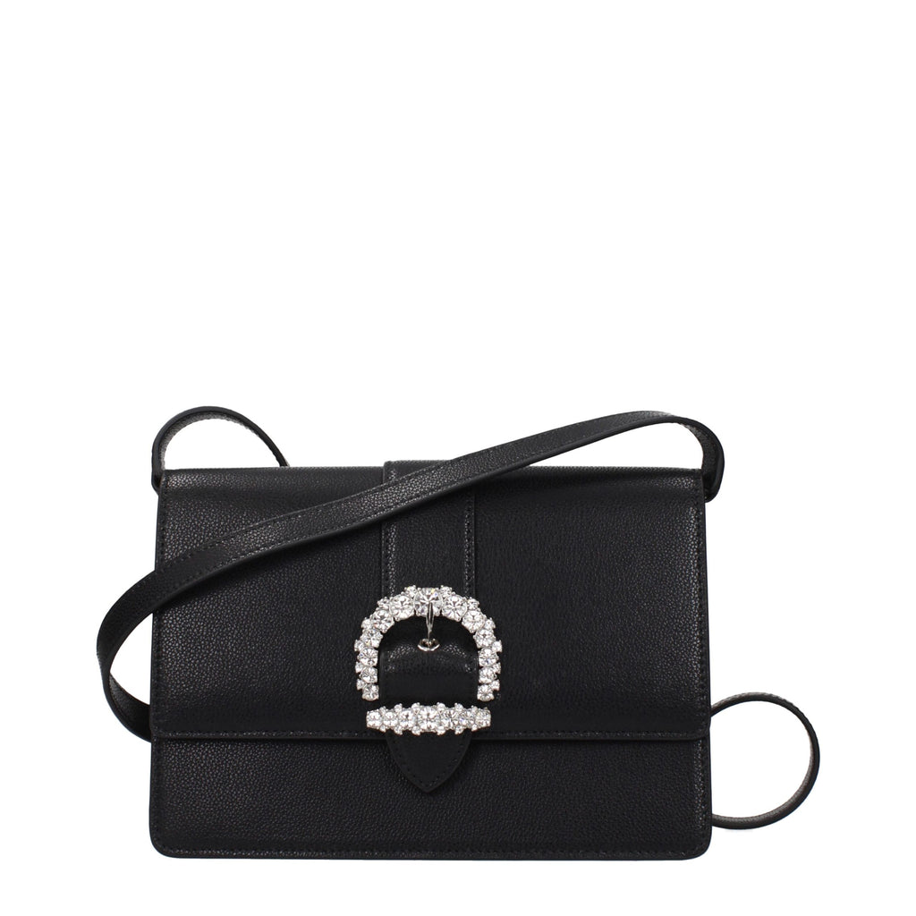 Jimmy Choo black leather crossbody bag with sleek design and adjustable strap, featuring subtle metallic accents.