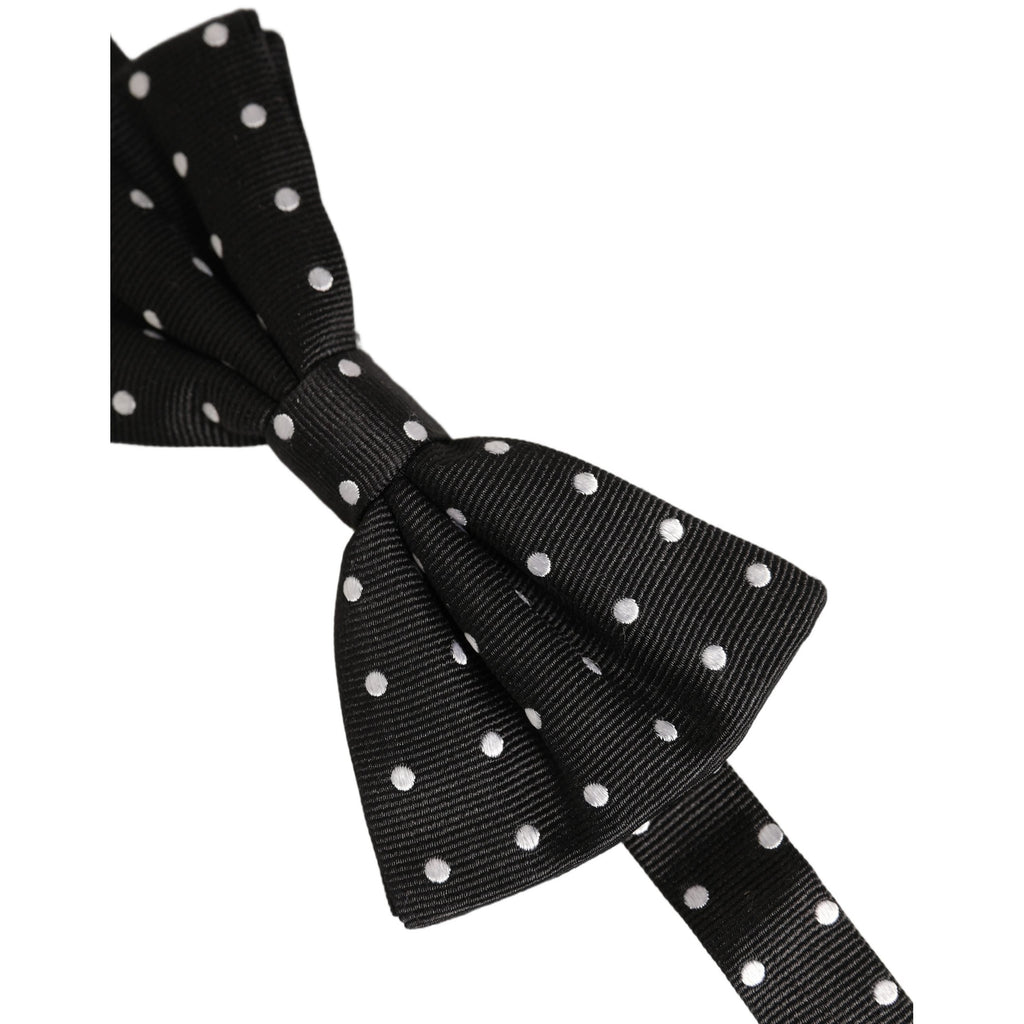 Dolce & Gabbana Black White Polka Dot Adjustable Neck Papillon Bow Tie