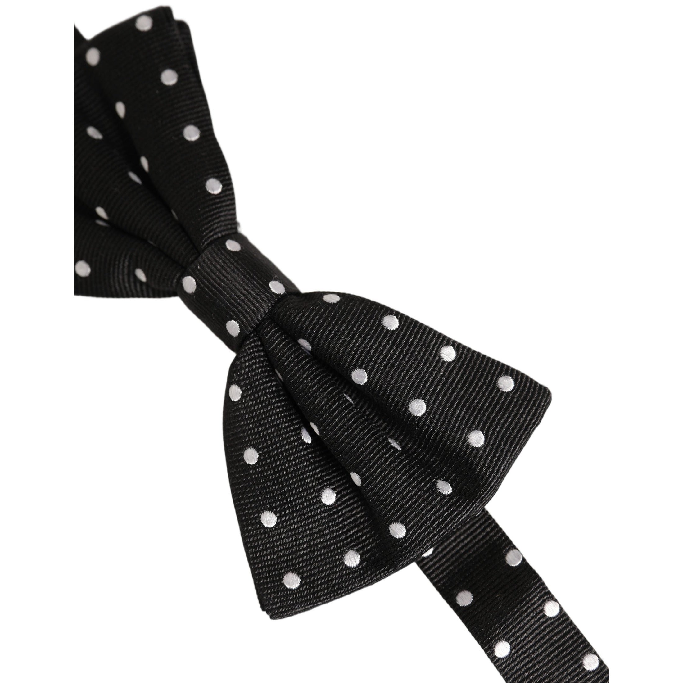 Dolce & Gabbana Black White Polka Dot Adjustable Neck Papillon Bow Tie