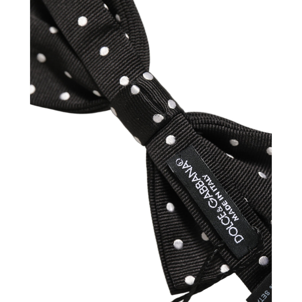 Dolce & Gabbana Black White Polka Dot Adjustable Neck Papillon Bow Tie