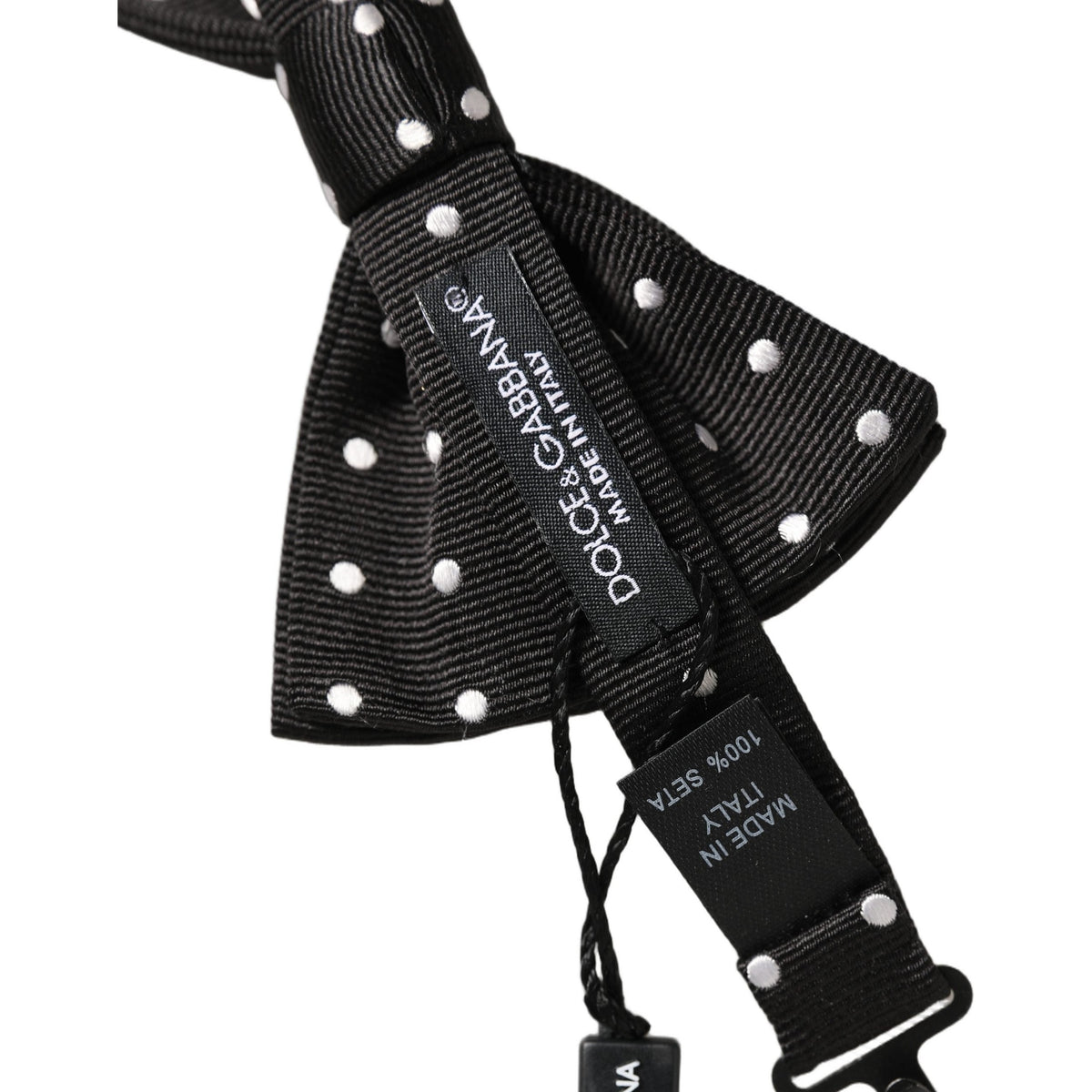 Dolce & Gabbana Black White Polka Dot Adjustable Neck Papillon Bow Tie